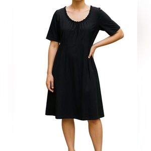 Fresh Produce Knit Dress Scoop Ruffle Neckline Size L Black 100% Cotton Casual
